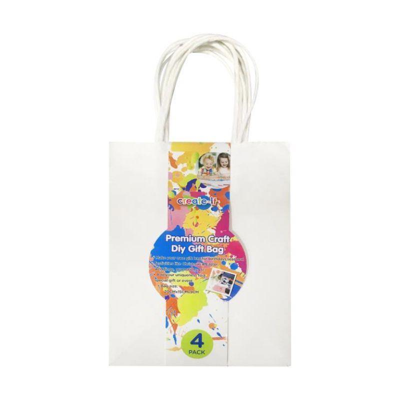4 Pack White Craft DIY Gift Bags - 20cm x 15cm x 9cm - The Base Warehouse