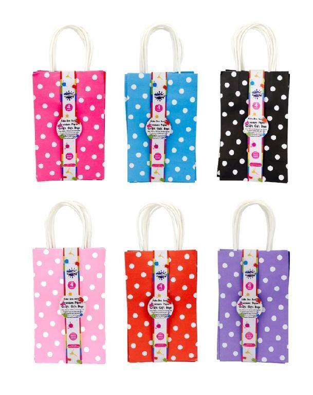 4 Pack Assorted Colours Polka Dot Series Paper Gift Bags