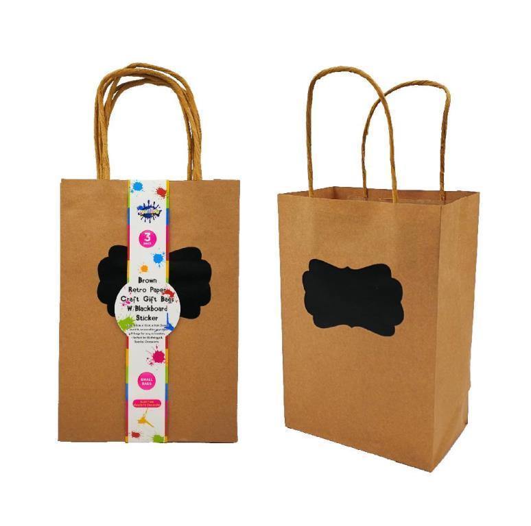 3 Pack DIY Natural Kraft Gift Bags with Blackboard Stickers - The Base Warehouse