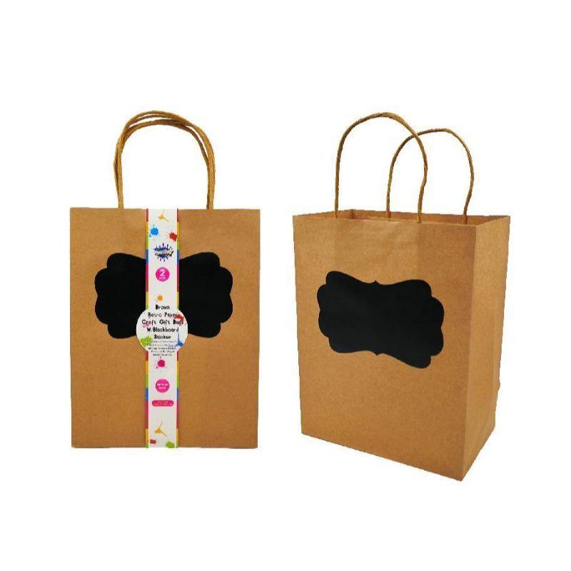 2 Pack Brown Paper Kraft Bag with Blackboard Stickers - Medium - The Base Warehouse