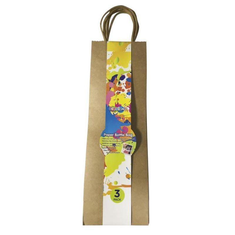 3 Pack Brown Kraft Bottle Bags - 35cm x 11.5cm x 8cm - The Base Warehouse