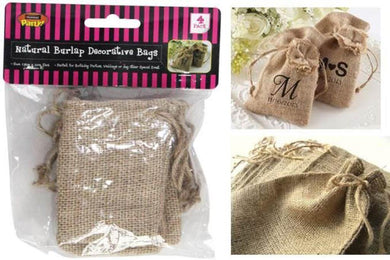 4 Pack Natural Burlap Decorative Bags - 7.5cm x 10cm - The Base Warehouse