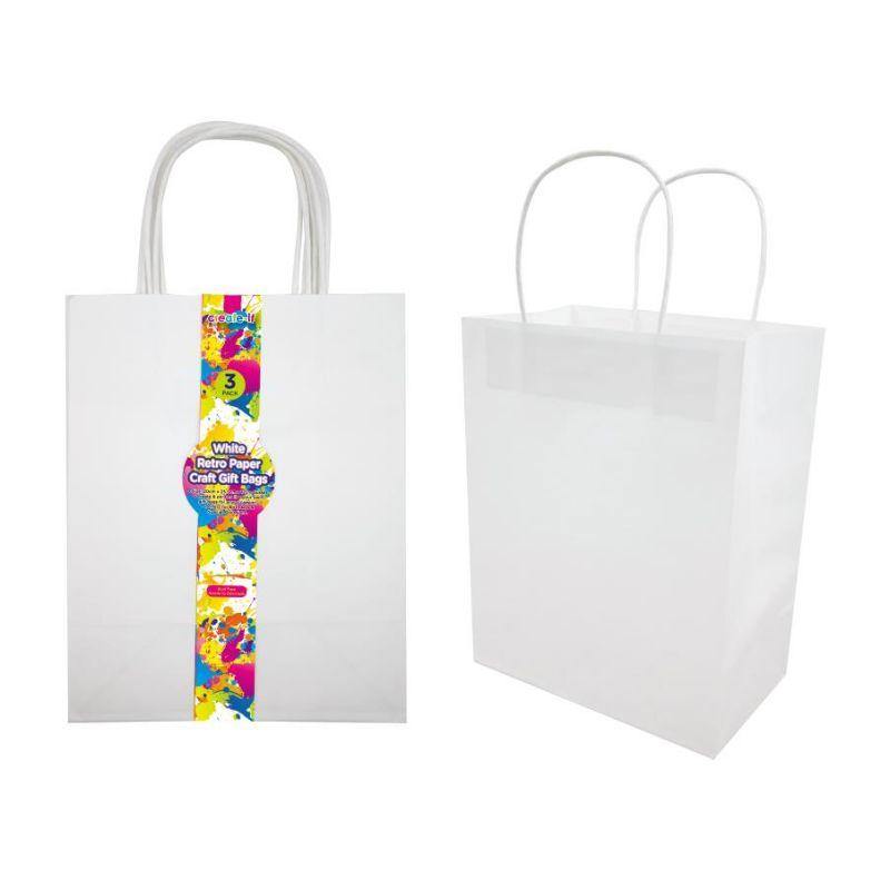 3 Pack White Craft DIY Gift Bags - 20cm x 25.5cm x 12cm - The Base Warehouse
