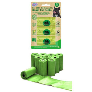 3 Pack 100% Eco Degradable Doggy Poo Bag Refills - 28cm X 31.5cm - The Base Warehouse