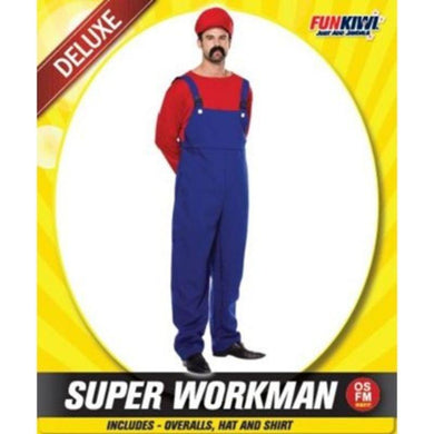 Mens Deluxe Super Red Workman Costume - The Base Warehouse