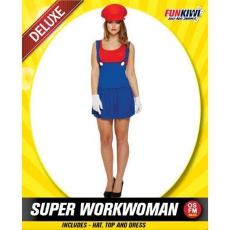 Womens Red Super Workwoman Costume - The Base Warehouse