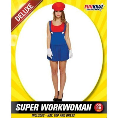 Womens Red Super Workwoman Costume - The Base Warehouse