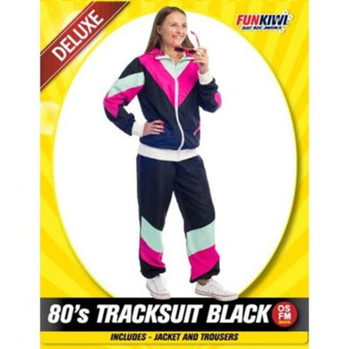 Womens Deluxe 80s Black Track Suit Costume - The Base Warehouse