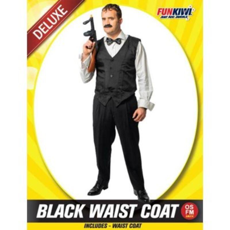 Mens Deluxe Black Waist Coat - The Base Warehouse