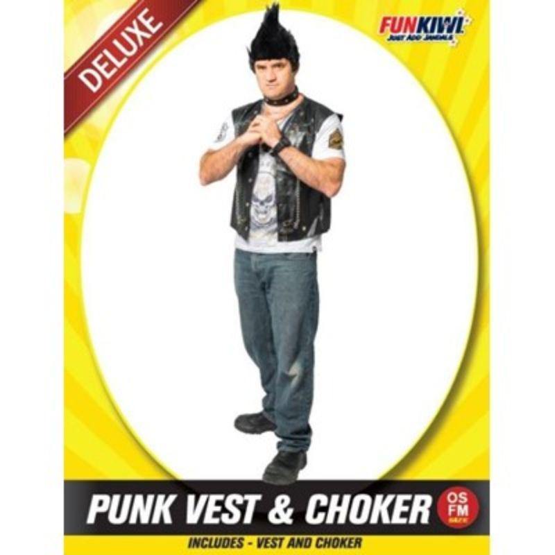 Mens Deluxe Punk Vest and Choker Costume - The Base Warehouse