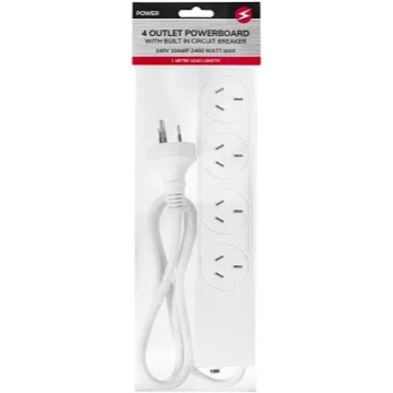 4 Outlet Powerboard - 1m - The Base Warehouse