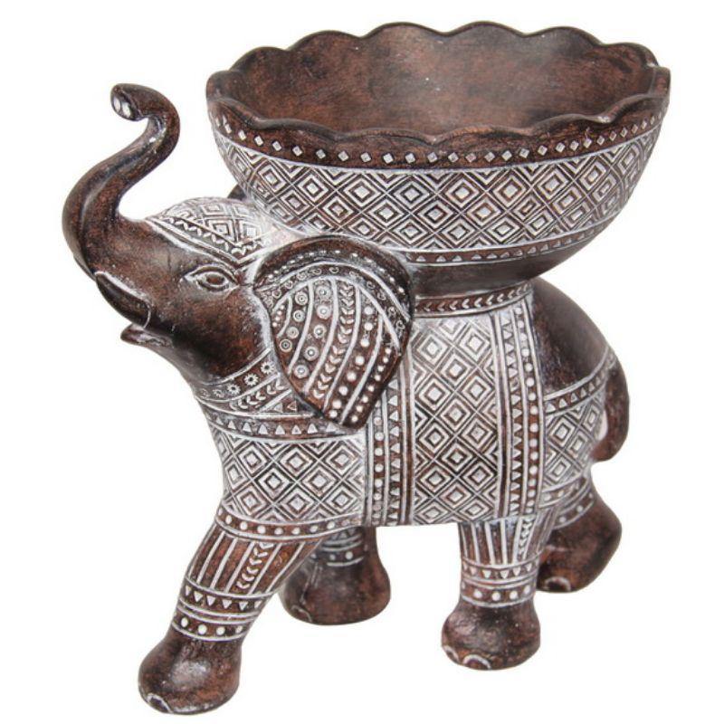 Boho Tribal Elephant with Bowl - 20cm - The Base Warehouse