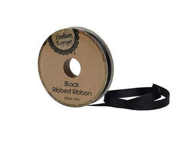 Ribbed Black Ribbon - 10mm x 5m - The Base Warehouse