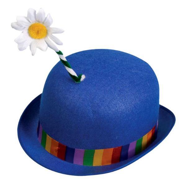 Adult Clown Blue Derby Hat With Flower - The Base Warehouse