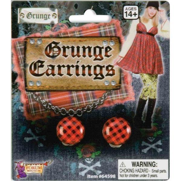Womens Grunge Plaid Button Earrings - The Base Warehouse