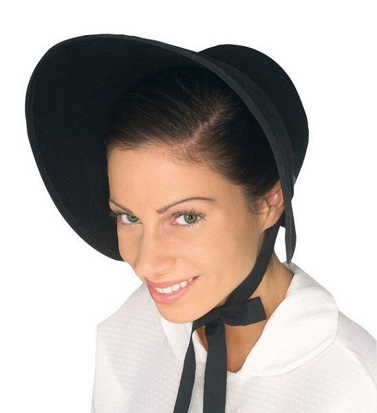 Womens Black Felt Pilgrim Bonnet - The Base Warehouse