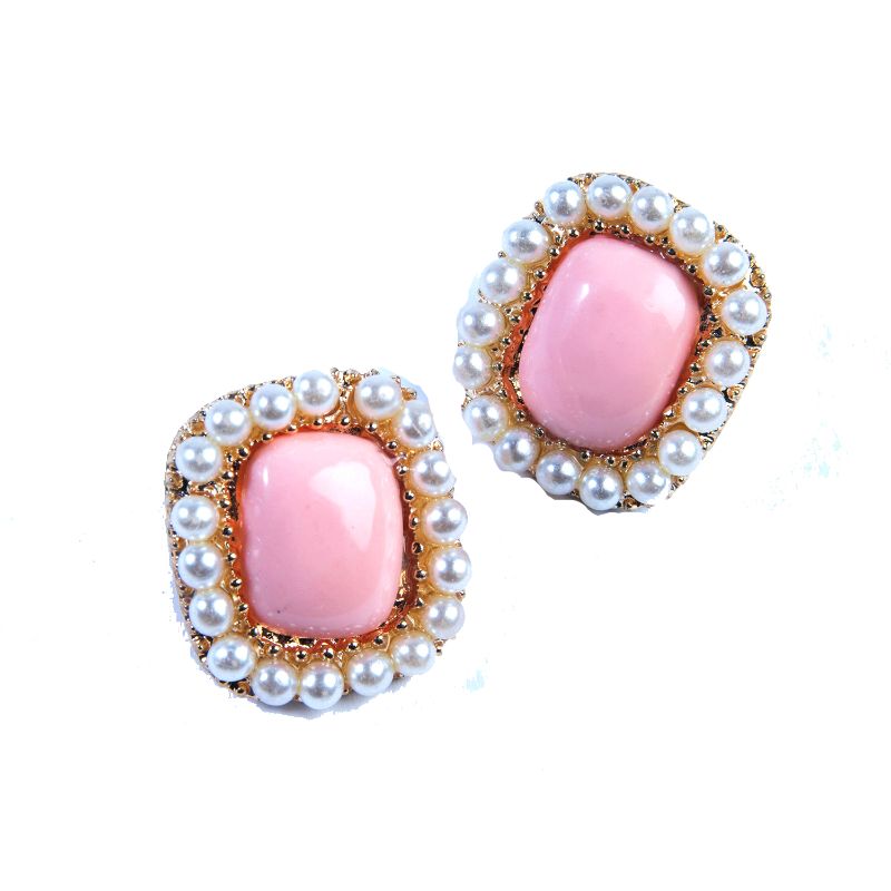 Womens 50s Pink Square Earrings