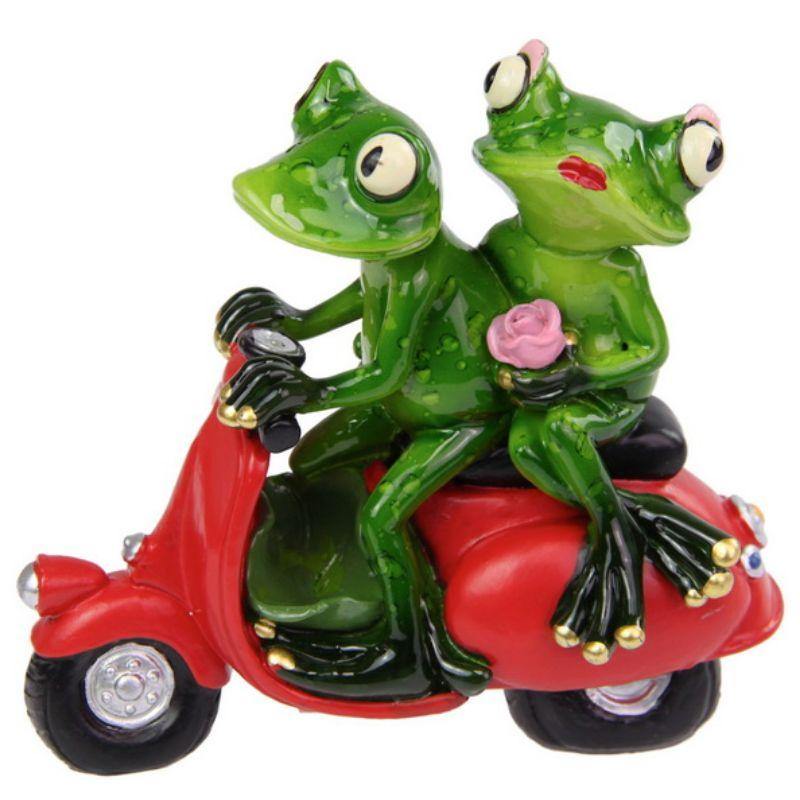 Marble Green Frog Lovers on Bike - 12cm