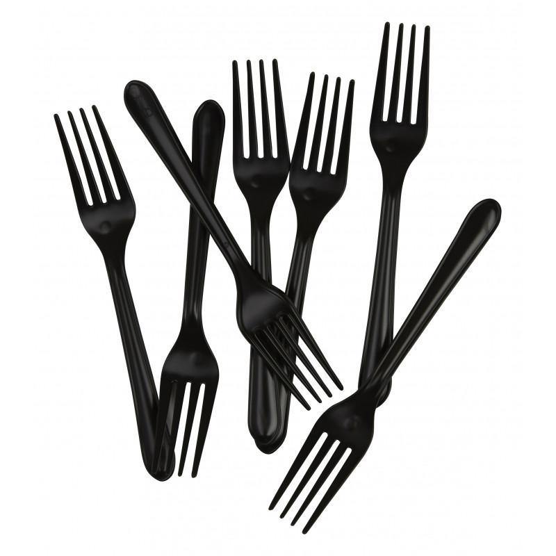 25 Pack Black Plastic Forks - 18cm - The Base Warehouse