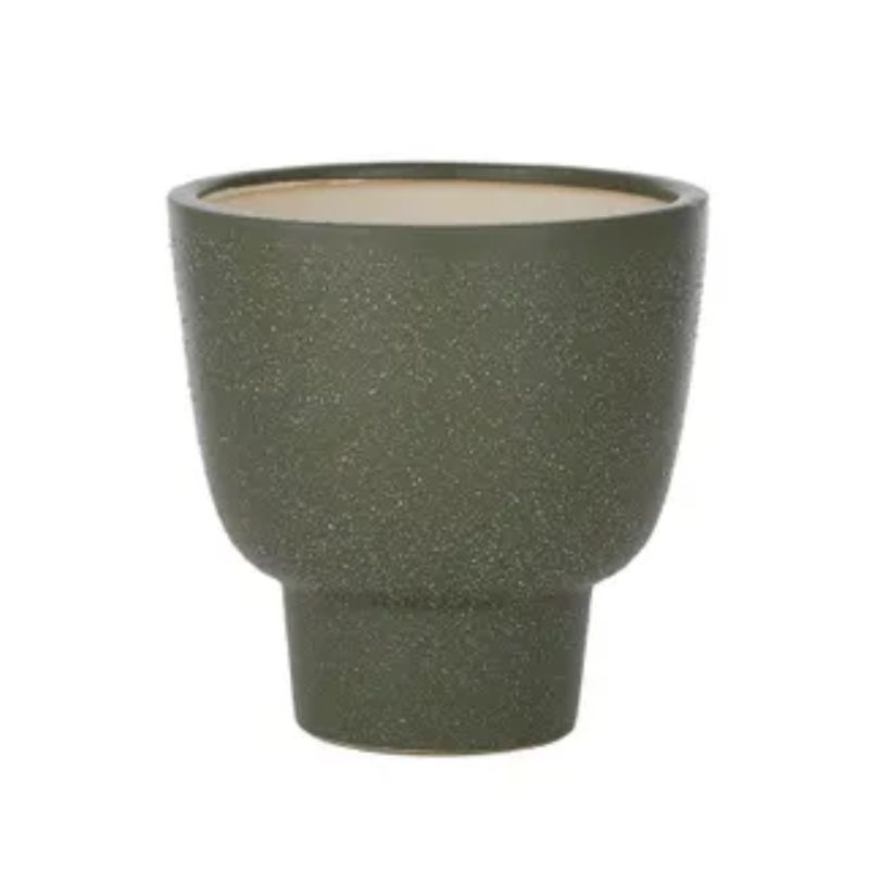 Dark Green Sarge Ceramic Footed Pot - 18cm x 18cm