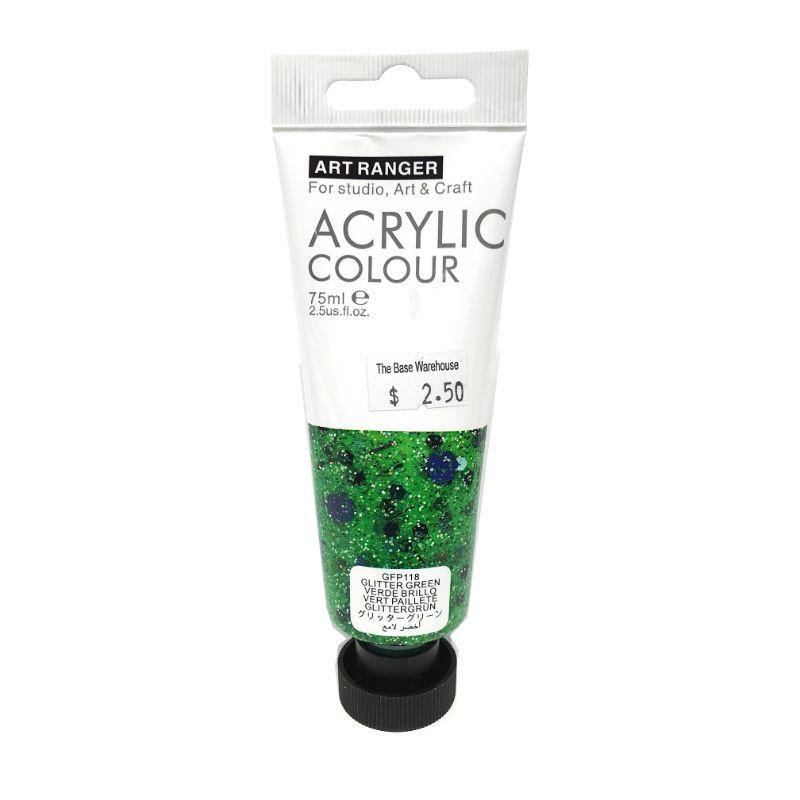 Art Ranger Glitter Green Acrylic Paint - 75ml - The Base Warehouse