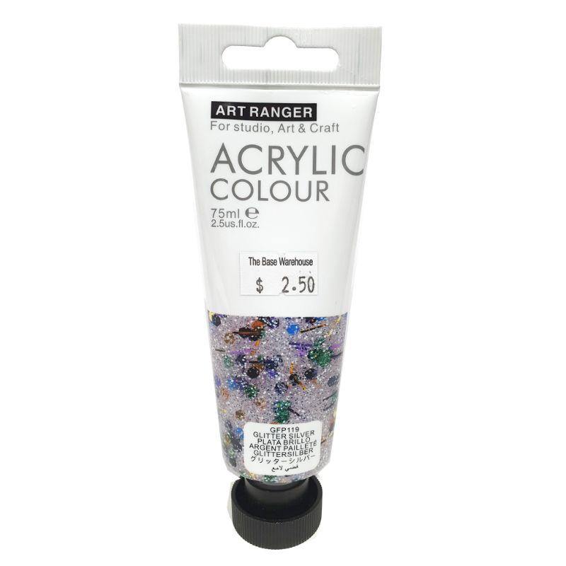 Art Ranger Glitter Silver Acrylic Paint - 75ml - The Base Warehouse