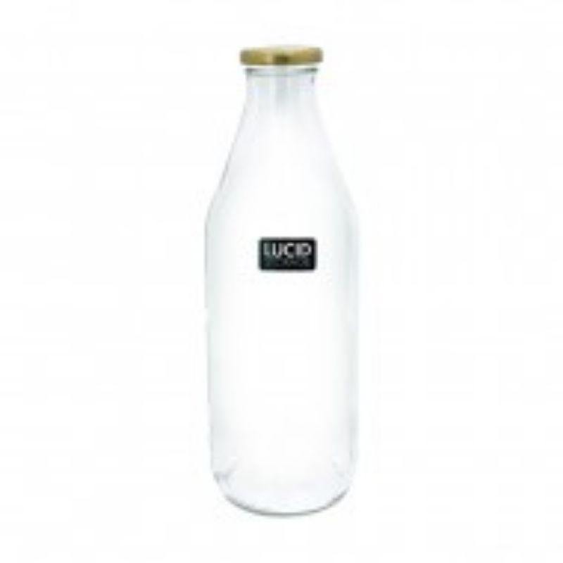 Glass Bottle with Golden Lid - 26.2cm - The Base Warehouse