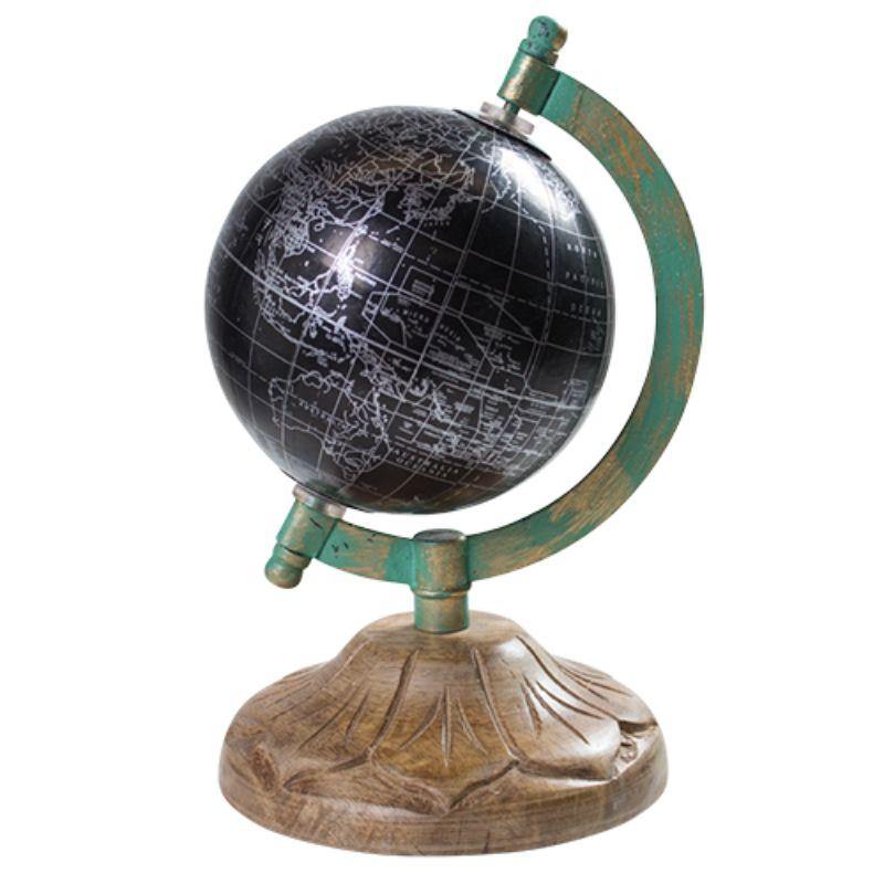 Black World Globe on Stand - 11.5cm x 11.5cm x 23cm - The Base Warehouse