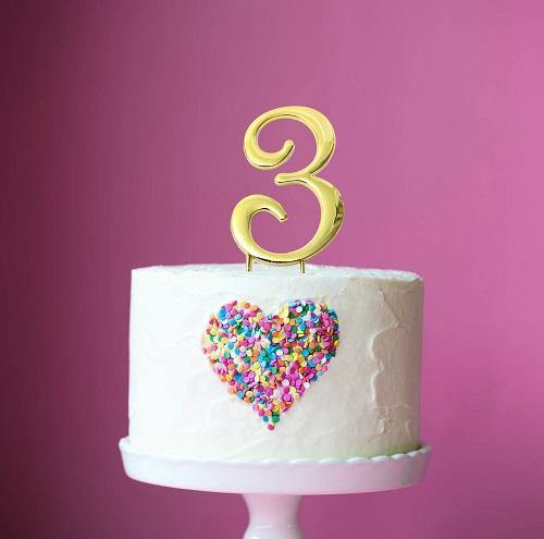 Letter 3 Cake Topper Gold - 7cm - The Base Warehouse