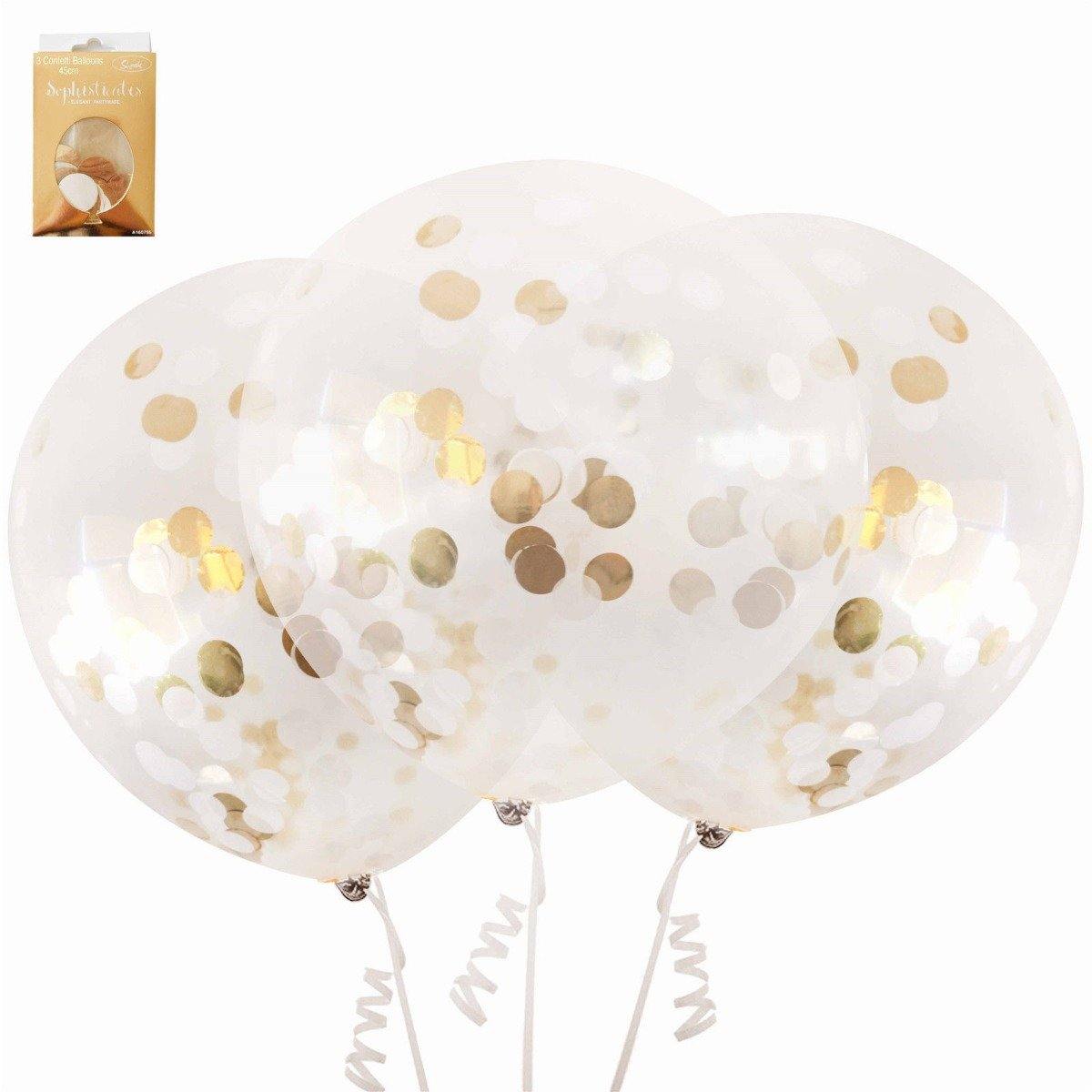 3 Pack Gold Confetti Balloon - 45cm - The Base Warehouse