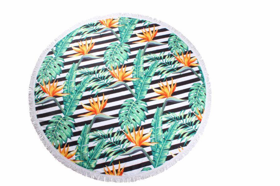 Green Plants with Orange Flower Round Beach Towel - 1.5 Meters - The Base Warehouse