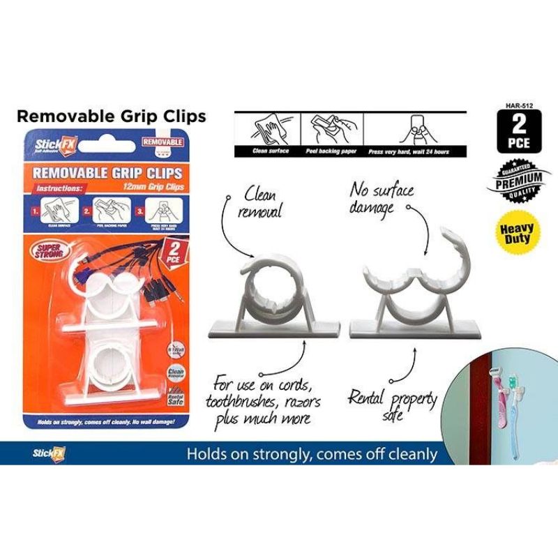 2 Pack Self Adhesive Grip Clips - 12mm