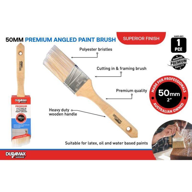 Premium Angled Wooden Paint Brush - 50mm - The Base Warehouse