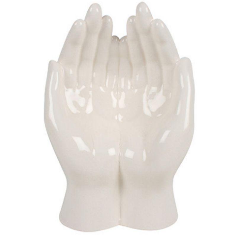 White Porcelain Haven Open Hands Stand - 21cm x 15cm x 9cm - The Base Warehouse