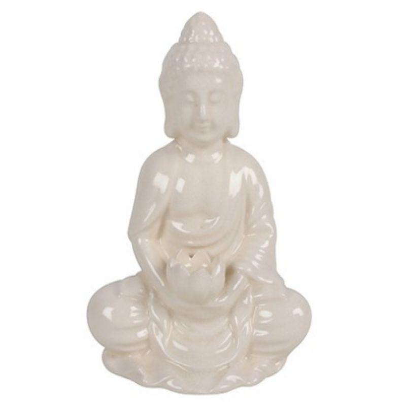 White Sitting Buddha - 16cm x 12cm x 9cm - The Base Warehouse