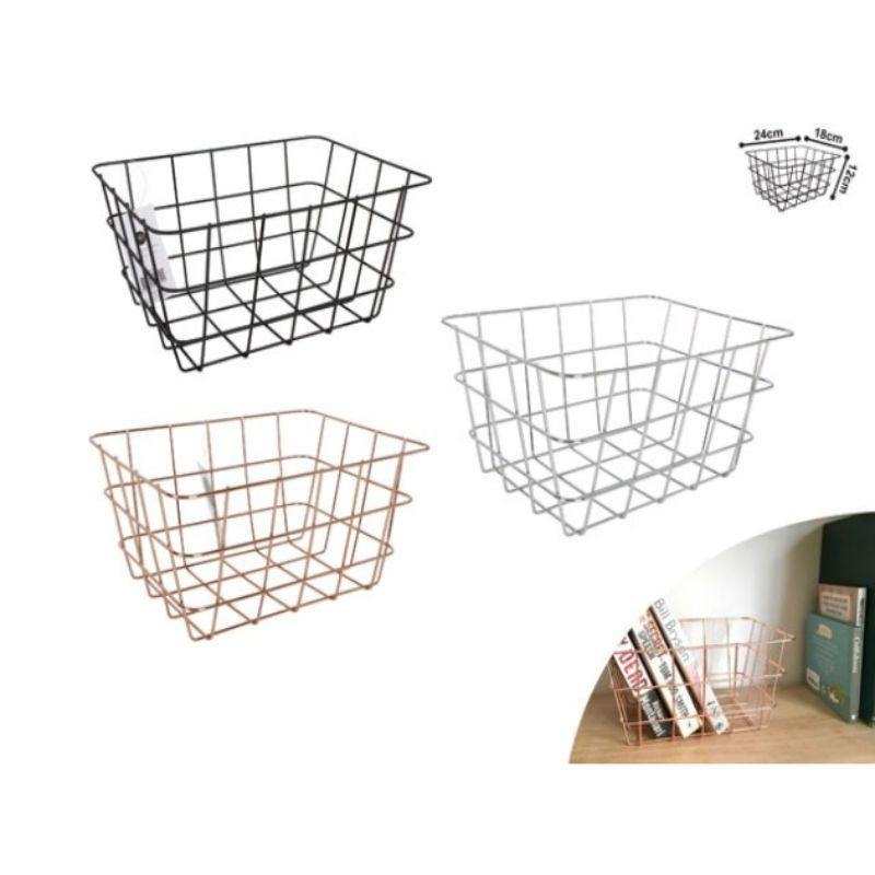 3 Assorted Colours Milton Wire Basket - 24cm x 18cm x 12cm - The Base Warehouse