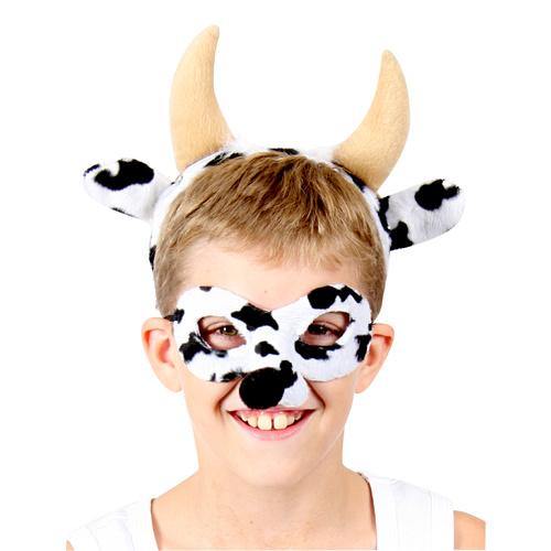 Kids Animal Headband & Mask Set - Black/White Cow