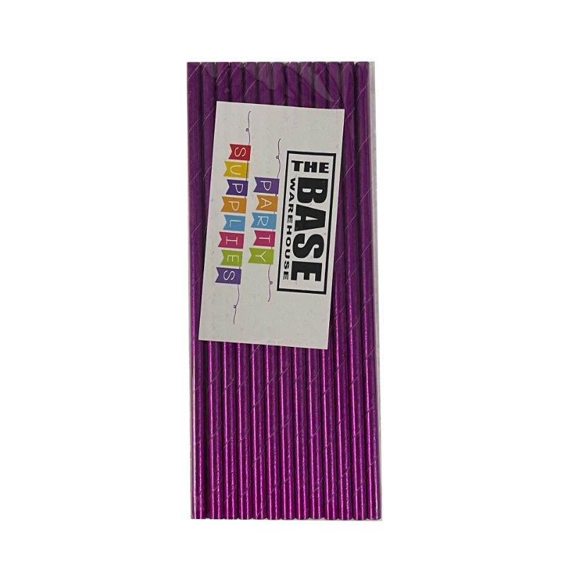 25 Pack Iridescent Hot Pink Paper Straws - 0.6cm x 19.7cm