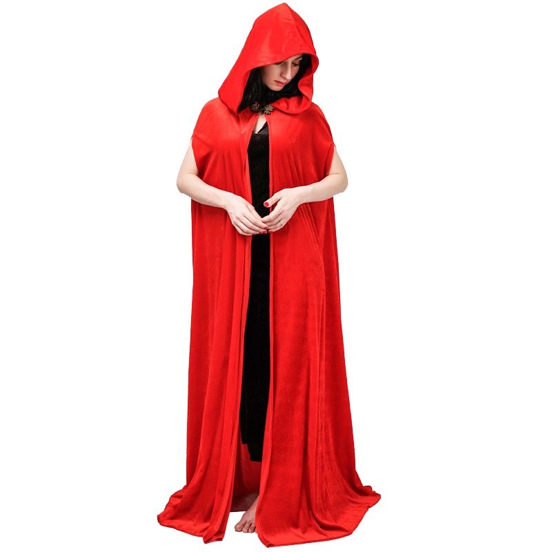 Womens Red Hooded Long Cape
