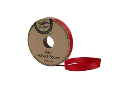 Ribbed Red Ribbon - 10mm x 5m - The Base Warehouse