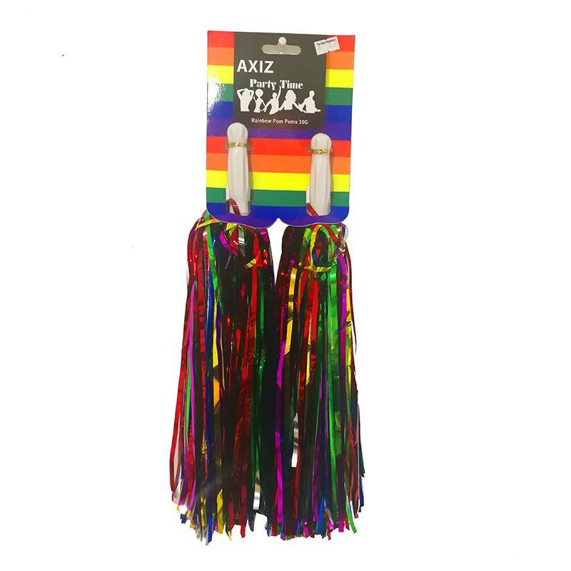Metallic Rainbow Pom Poms Streamer Shaker | The Base Warehouse