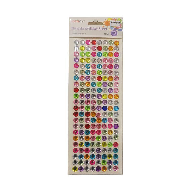 176 Piece Multicolour Rhinestone Sticker Sheet - 1cm - The Base Warehouse