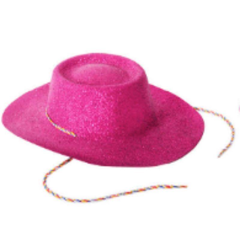 Plastic Glitter Hot Pink Cowboy Hat - The Base Warehouse