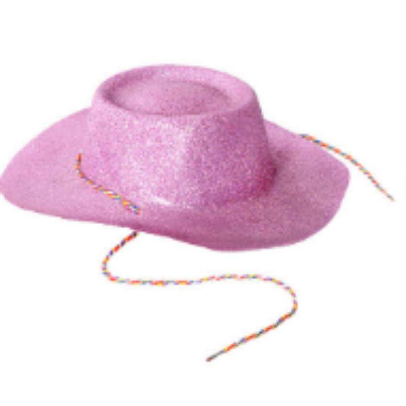 Plastic Glitter Pink Cowboy Hat - The Base Warehouse