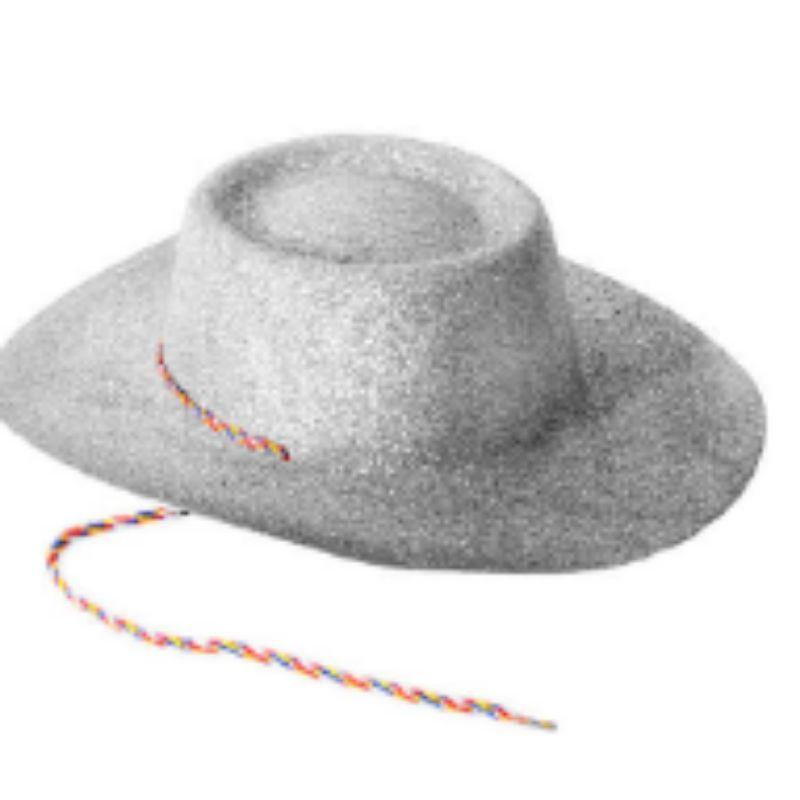 Plastic Glitter Silver Cowboy Hat - The Base Warehouse