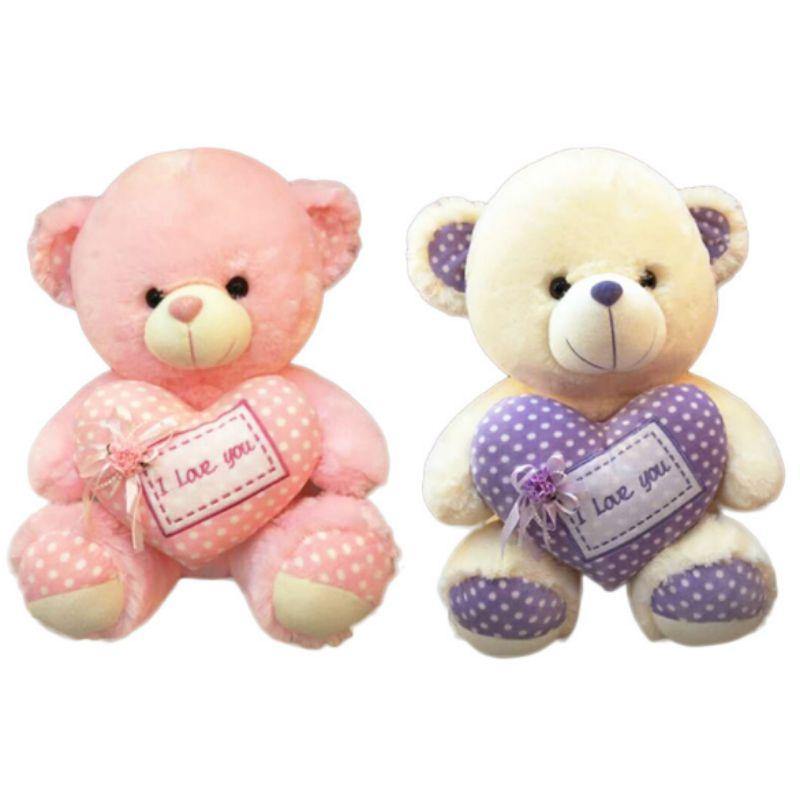 Plush Bear with Heart Dots Design - 20cm - The Base Warehouse