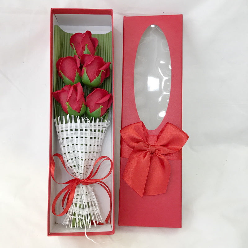 5 Piece Valentines Roses Flowers in Box - 6.5cm x 10cm x 34cm