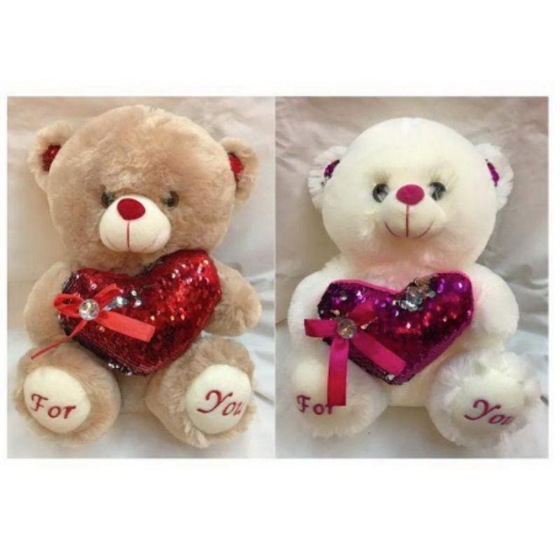 Valentines Plush Bear with Sequins Heart - 28cm