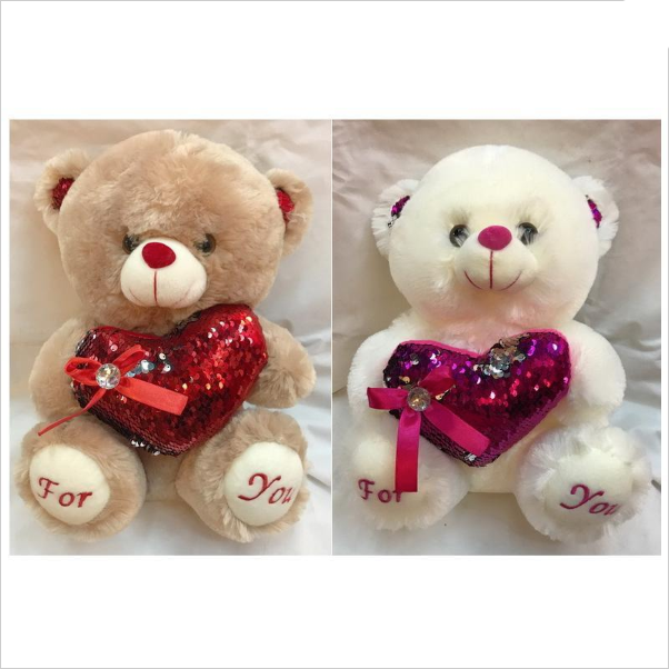 Valentines Plush Bear with Sequins Heart - 40cm