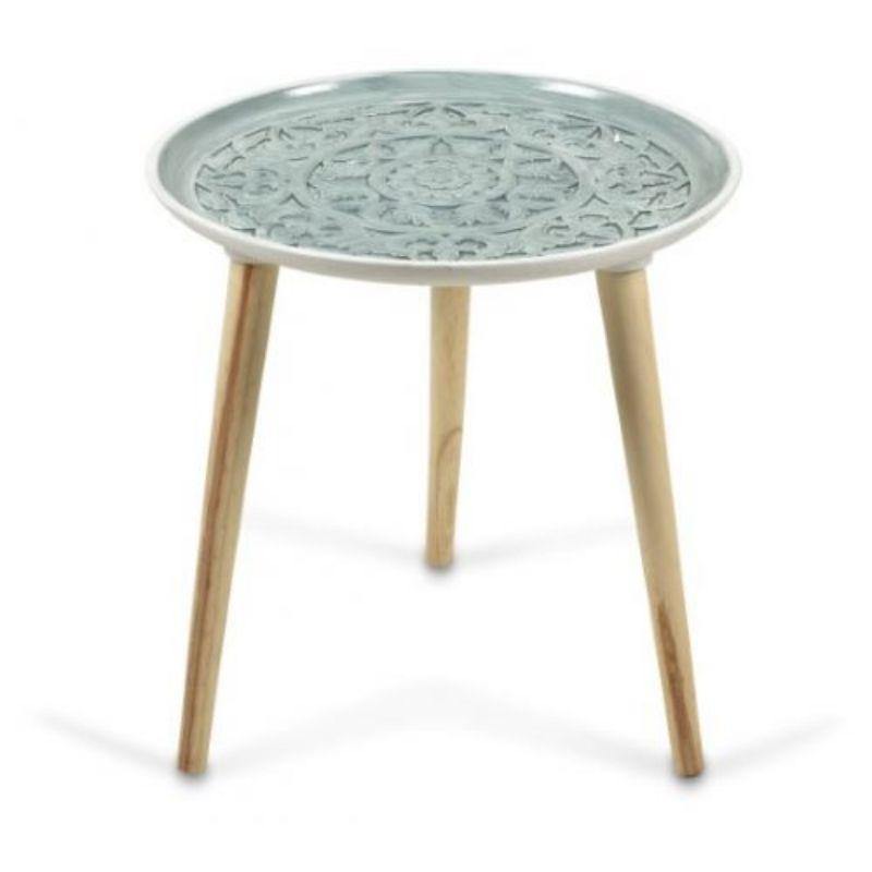 Teal/Natural Azure Wood Side Table - 45cm x 47cm - The Base Warehouse